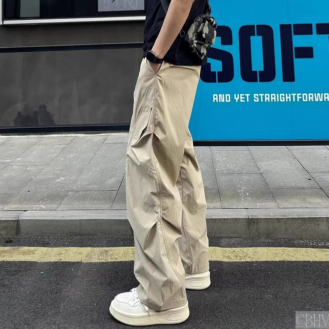 CBHV 카고 바지 남자 여름 슬림핏 세미 배기 바지
