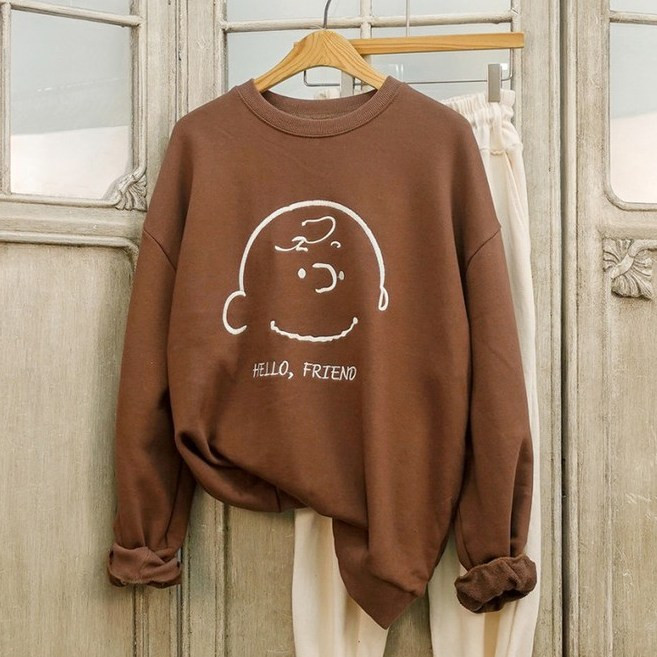 빅 찰리 자수 프린팅 루즈핏 캐릭터 긴팔 봄가을 맨투맨