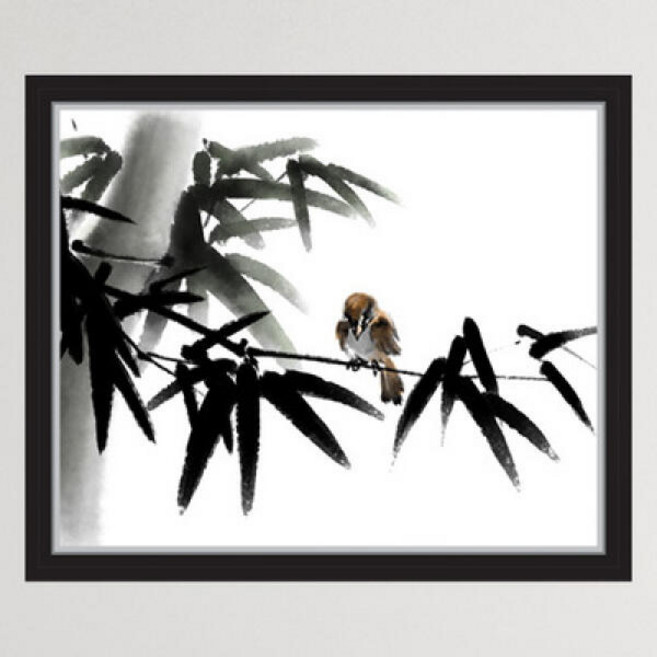 아트박스/꾸밈 iy899-수묵화_참새와대나무_창문그림액자(중형), A타입-내부창문형