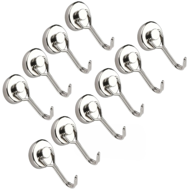 오디너리스탠다드 초강력 네오디움 고리자석, 180도 회전형 샤이닝실버 후크 20mm, 10개