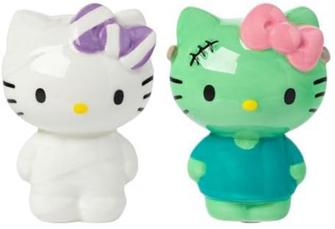 Silver Buffalo Sanrio Hello Kitty Halloween Ceramic Salt and Pepper Shaker Set 5” L x 2” W 3.5” H, Sanrio Hello Kitty Christmas