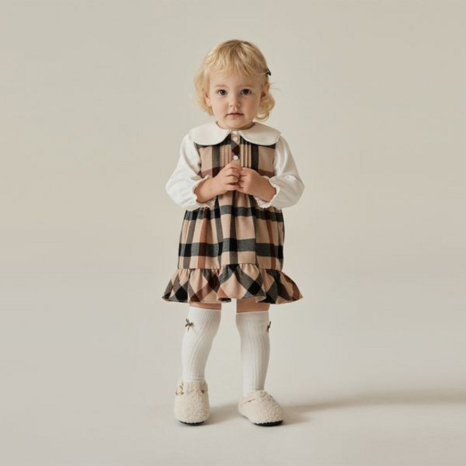 닥스베이비 하우스체크 원피스 상하세트 베이지 여아 상하복 백화점정품