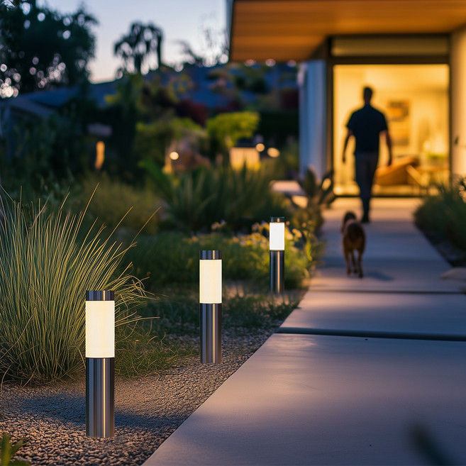 태양열 정원등 태양광 정원 조명 문주 잔디등 야외 LED 조명등 마당 경관 볼라드 소형, 블랙 - 노란빛