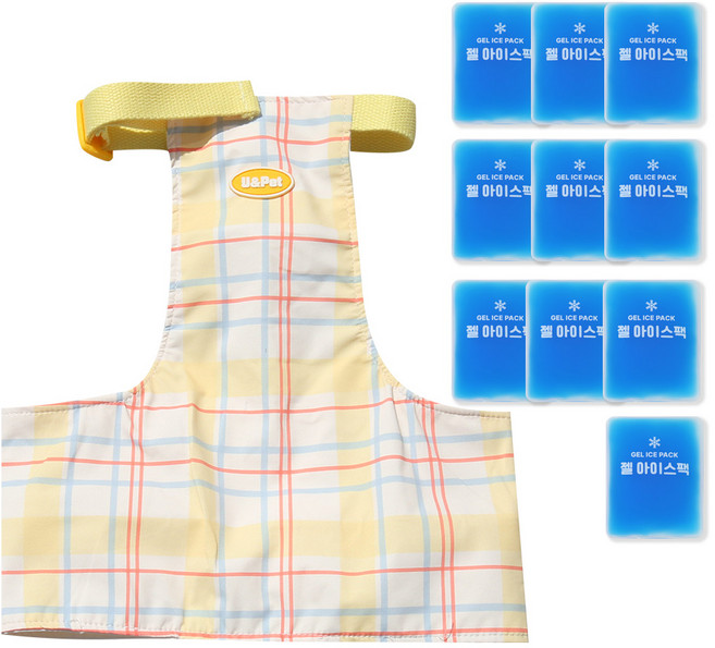 유앤펫 강아지 체크 아이스팩 포켓 여름 쿨조끼 중형견 대형견, 옐로우체크(아이스팩10개), 1개
