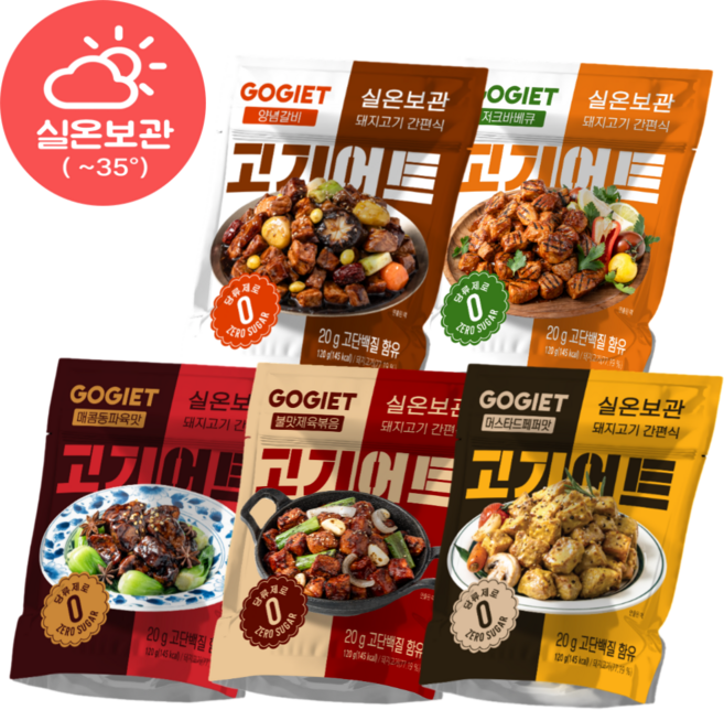 [고기어트] 바로먹는 실온보관 저지방돼지고기 고단백 저지방 식단관리 zero당 5종 혼합, 120g, 5세트