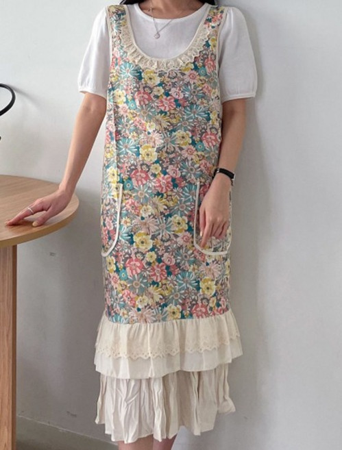 [서울양품점]광목 레이스 앞치마[CH226]광목앞치마 꽃무늬앞치마 주방앞치마