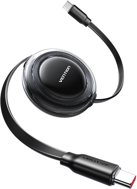 벤션 PD 100W C to C타입 고속 충전 4단 릴 케이블, 1개, 블랙, 1.5m
