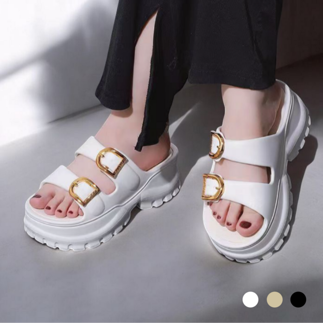 찐품몰 더블 스트랩 여성 키높이 통굽 플랫폼 슬리퍼 + 사은품