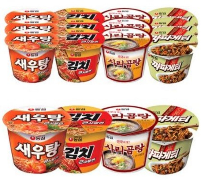 농심 큰컵4종 (새우탕4입+김치큰사발4입+사리곰탕4입+짜파게티4입) 총16입, 1개