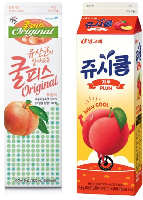 쿨피스+쥬시쿨 930ml 음료모음/쿨피스복숭아4개+쥬시쿨자두4개/냉장무배, 4개