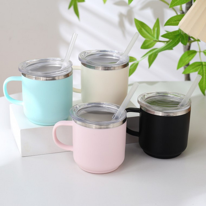 304스텐 미니 커피잔 텀블러 미니컵 뚜껑포함 150ml 보온보냉 커피컵 사무실컵 캠핑컵 맥주잔 손잡, 1개, 화이트