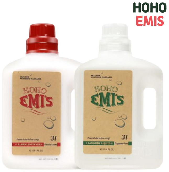 HOHOEMIS 천연 무향 아기세제 + 호호에미 프리지어 섬유유연제 I 신생아 유아 아기, 1세트, 6L