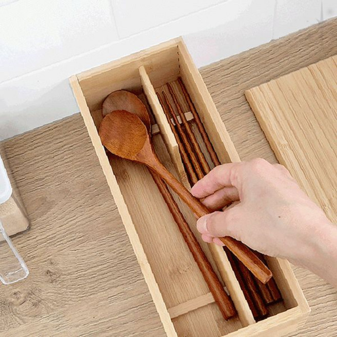 주방 식탁 식당 업소 대나무 원목 사각형 수저 보관함 젓가락 숟가락 포크 정리, 1개, 상세페이지 참조