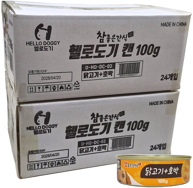 헬로도기 참좋은간식 강아지 캔, 48개, 100g, 혼합맛(닭고기/호박)