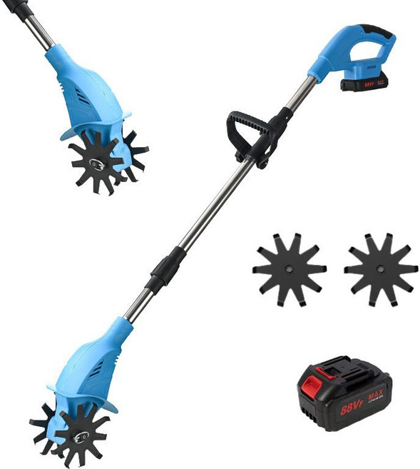 전기 노면 파쇄기 소형 농업 마이크로 경운기 회전식 제초기 관리기 쟁기 밭가는기계 농업용기계 리튬 배터리, 파란색 1회 충전  1회 충전