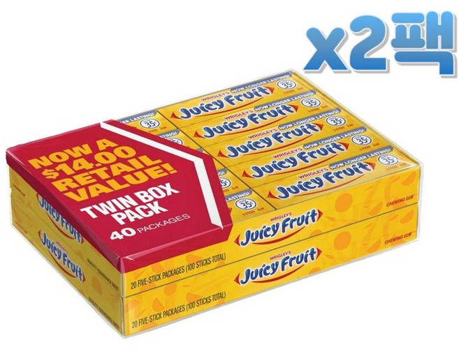Wrigleys 쥬씨 후르츠 미국 껌 Juicy 5개 40입x2팩