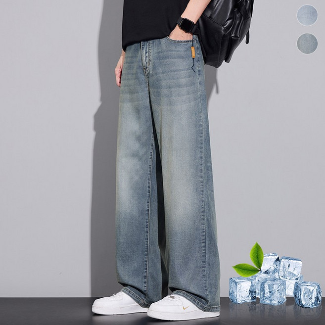 wassup 남자 여름 청바지 얇은 시원한 텐셀 와이드팬츠 스판 빅사이즈 여름바지