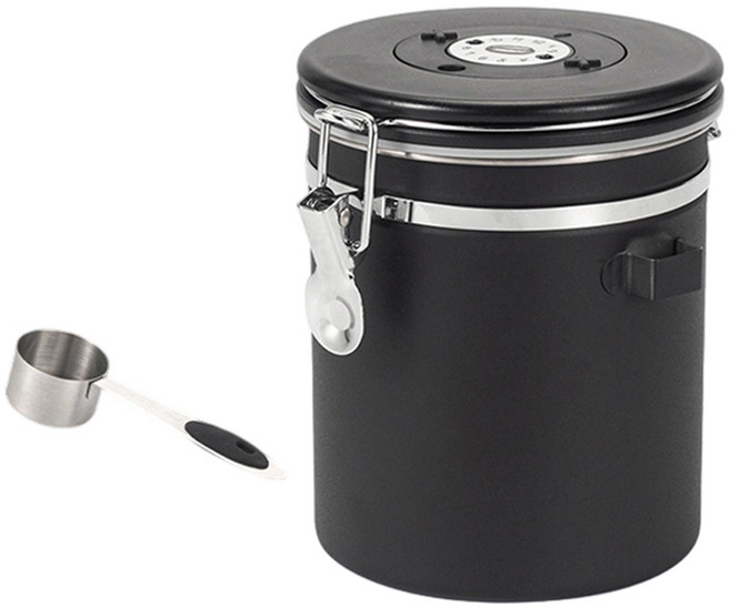 SHUNFA 304 스테인레스 스틸 커피 밀폐 용기 1.5L, 1개, 매트 블랙