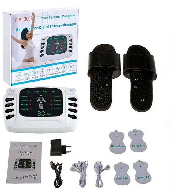 YTK-309B 多功能數碼經絡按摩儀, 交流電升級款1套彩屏主機 鞋子 一拖2線,中文版內銷