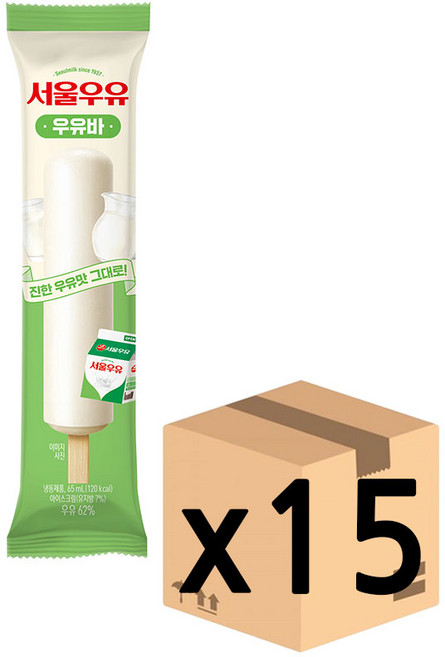 서울우유 아이스크림 우유바, 15개, 65ml