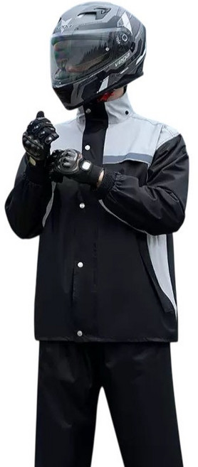 機車騎士兩件式雨衣 黑拼灰