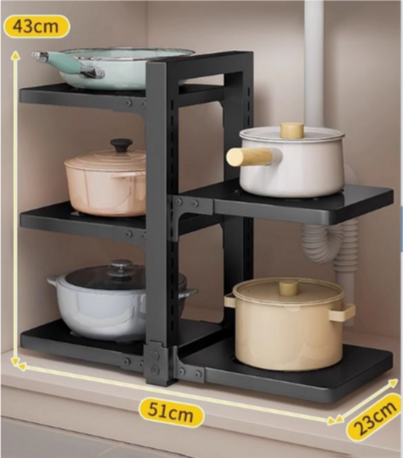 가려거든 높이조절 굵은두께 후라이팬 냄비 정리대, 1개, 블랙 양면 (좌3+우2), 5단