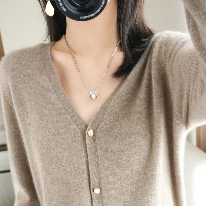 여성용 브이넥 얇은 니트 가디건 크롭 스타일 데일리 가을 겨울 코디