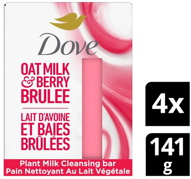 도브 플랜트 밀크 클렌징 바 수분 공급 오트밀크 베리 모이스처 마블, 4개입, 141g - 쿠팡