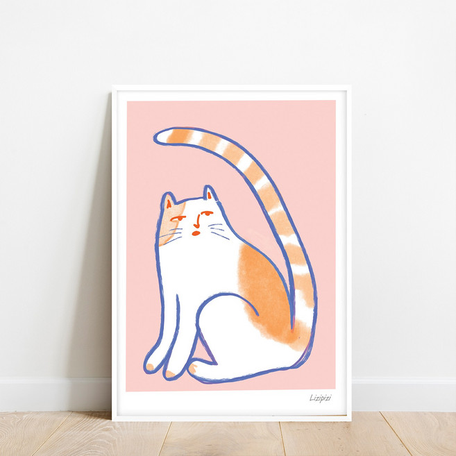 제주 그림 바다 고양이 그림 일러스트 포스터 배전함 가리개, 12 핑크고양이, A3그림만