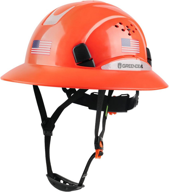 풀 브림 하드햇 통풍 건설 안전 헬멧 OSHA 승인 Cascos De Constructcion 작업용 하드햇과 쿨링 타월 6 포인트 조절 가능한 래칫 서스펜션, Orange
