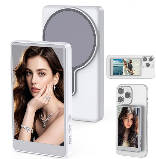 스마트폰 후면 카메라용 셀카 모니터 VLOG 전화용 자기 라이브 스트림 전화 ANDROID 화면, White, 1개