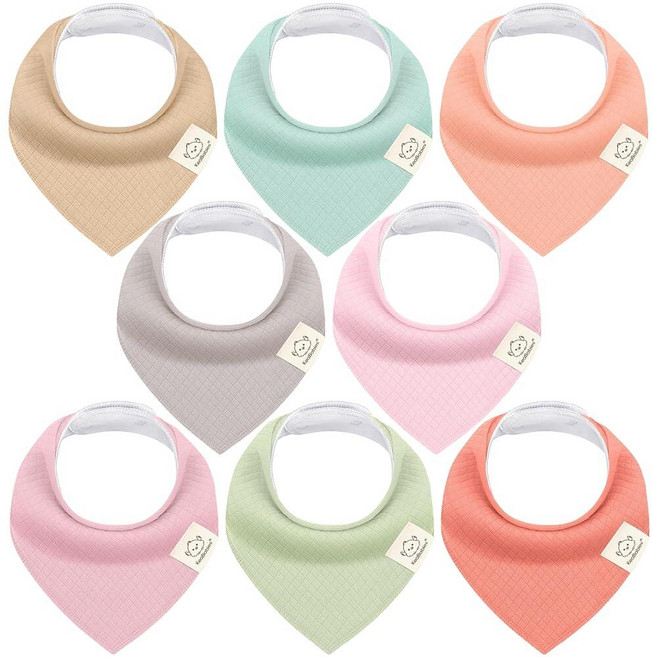 8팩 유기농 아기 반다나 침흘 턱받이 - 세련된 반다나 턱받이 흡수력이 뛰어난 반다나 침 턱받이 유아를 위한 부드러운 치발기 턱받이 유기농 면 아기 턱받이 (헌터), 원사이즈, 음소거 파스텔/퀸