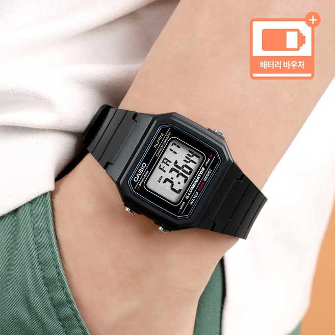 카시오 시인성 좋은 스퀘어 LED 라이트 알람 스포티시계 217 블랙A