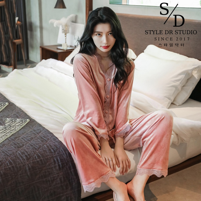 스타일닥터 패션 가을 겨울 춘계긴팔 여성잠옷 데일리 긴팔 루즈핏 홈웨어 세트 레이스 상하 파자마세트 빅사이즈 수면잠옷