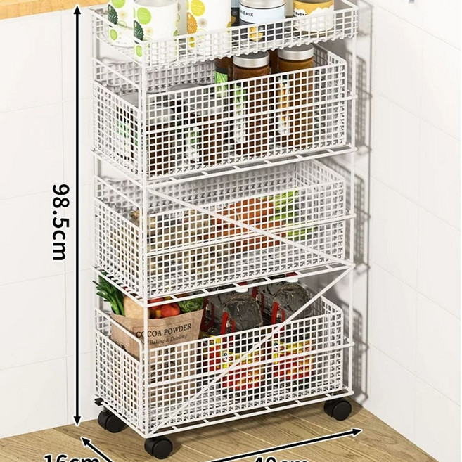 틈새 수납장 주방 폭좁은 07.블랙 철제 트롤리 이동식 40cm) 삼단 서랍장 서랍 과일, D. 화이트 4단 16x40cm