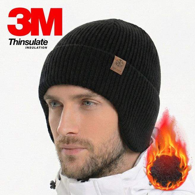 모던프로 3M 겨울 귀돌이 비니 방한 기모 안감, 1개, 블랙