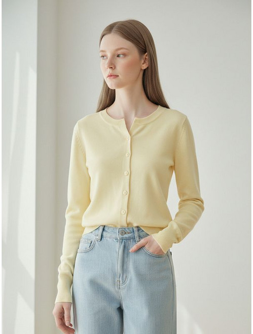 페이지플린 여성용 컬러 버튼 라운드 니트 가디건 P6ACA001C