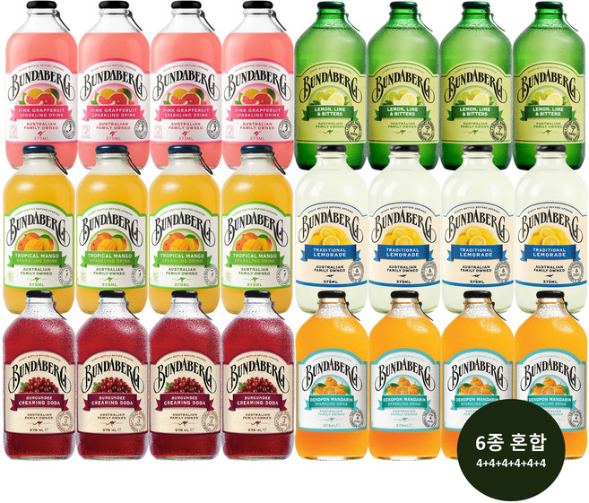 분다버그 자몽4병+라임4병+망고4병+레몬4병+버건디4병+만다린4병 375ml 총 24병, 24개