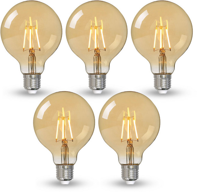 알라딘라이팅 LED 에디슨 볼구 5개 빈티지 램프 조명 필라멘트 전구 E26 2300K, 전구색