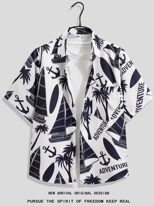 花襯衫 男女夏威夷短袖襯衫 度假風寬鬆海灘襯衫 M-4XL