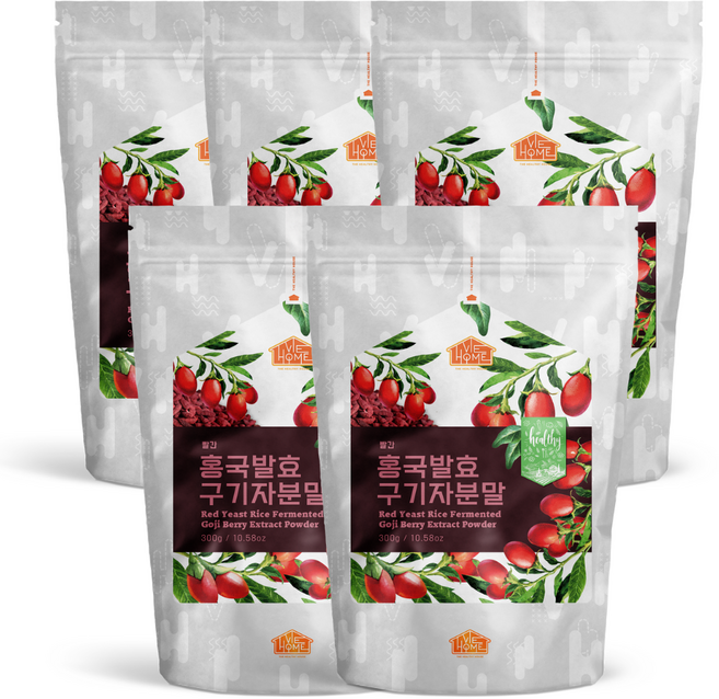 건강한우리집비옴 빨간 홍국 발효 구기자 분말, 5개, 300g