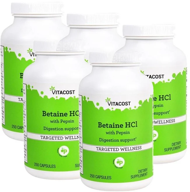 비타코스트 베타인 HCL 펩신 650mg Vitacost Betaine HCl with Pepsin, 5개, 250정 - 쿠팡
