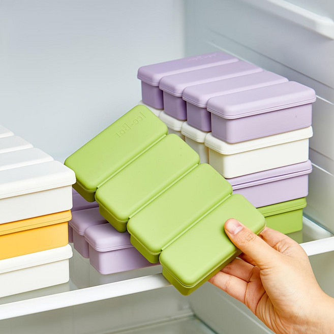 뚜껑 포함 다용도 실리콘 스틱 아이스 큐브 트레이 4구, 1세트, 퍼플