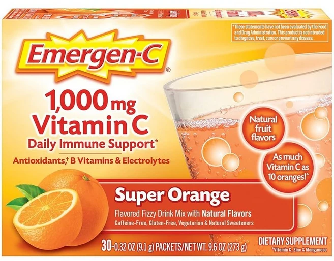 Emergen-C 1000mg 비타민 C 파우더 항산화 물질 비타민 B 및 전해질 함유 면역 지원을 위한 면역 보충제 카페인 프리 탄산 음료 믹스 라즈베리 맛 - 30, 1개, 273g - 쿠팡