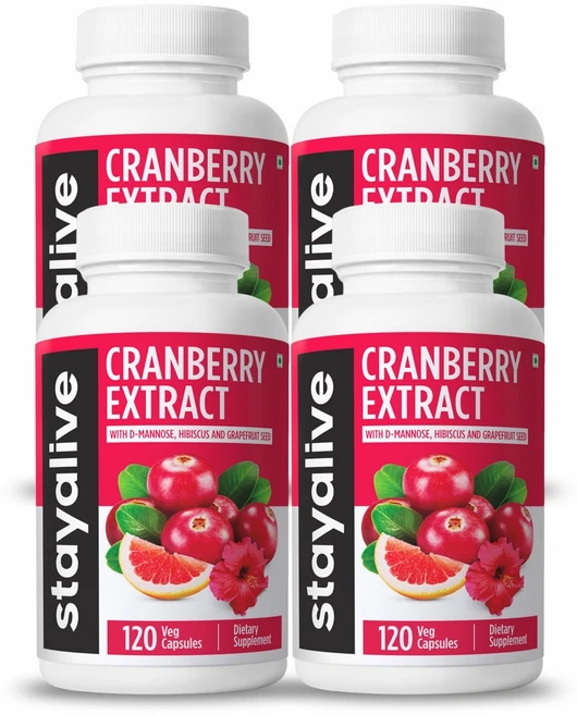 STAYALIVE 크랜베리 D-만노스 보충제 20900mg 50:1 슈퍼 추출물 요로 건강 및 면역 지원 히비스커스 및 자몽 씨앗이 함유된 트리플 포뮬러 여성 및 남성, 4개, 120정 - 쿠팡
