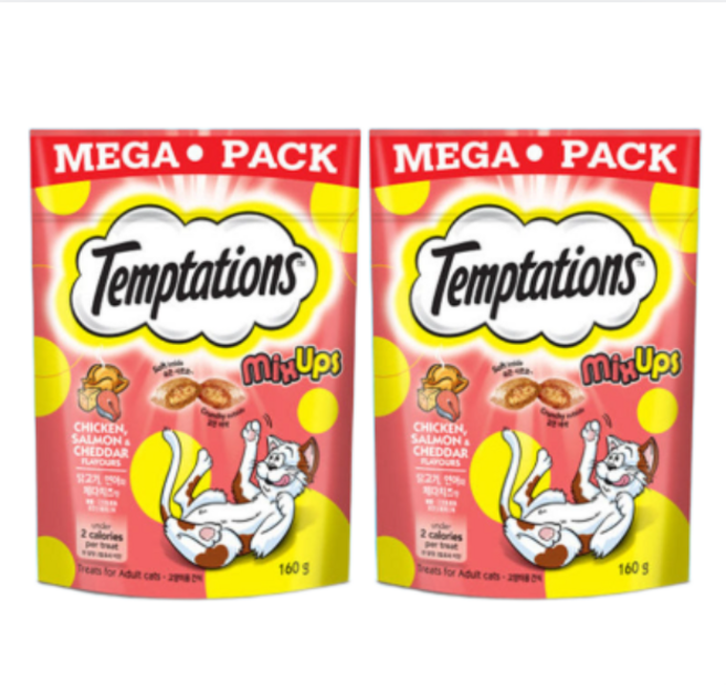 템테이션 고양이 스낵, 혼합맛(닭고기/연어/체다치즈), 160g, 2개