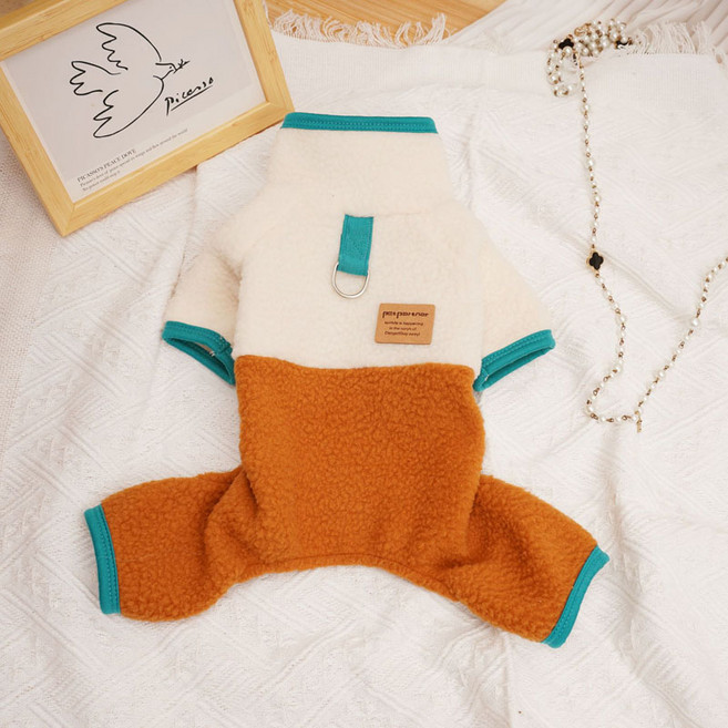 강아지 뽀글이 올인원 투컬러 후리스 애견 겨울옷, 브라운 (2239), 1개, 브라운