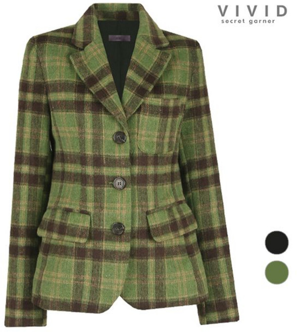 비비드시크릿가너 여성 체크무늬 겨울 정장 울자켓