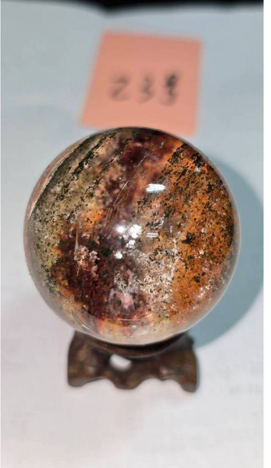 【水晶】幽靈球 千層 四季幽靈 約41mm 擺件 收藏, 23號 贈底座