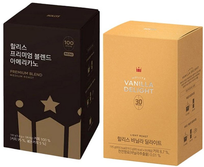 할리스 프리미엄 블렌드 아메리카노 미니 1.0g 100입 + 바닐라 딜라이트 19.5g 30입, 2개